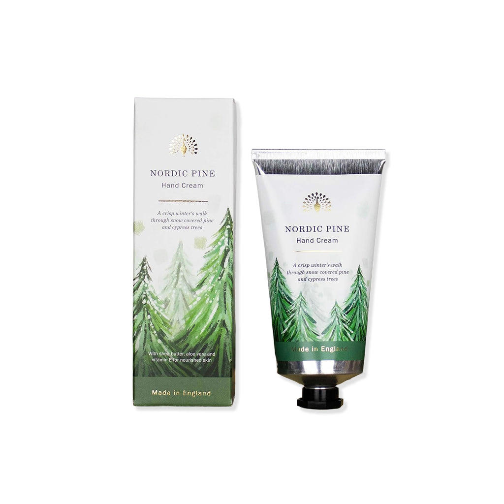 Nordic Pine hand cream with packaging on a white background