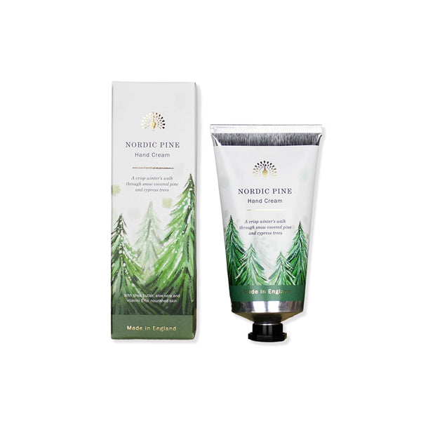 Nordic Pine hand cream with packaging on a white background
