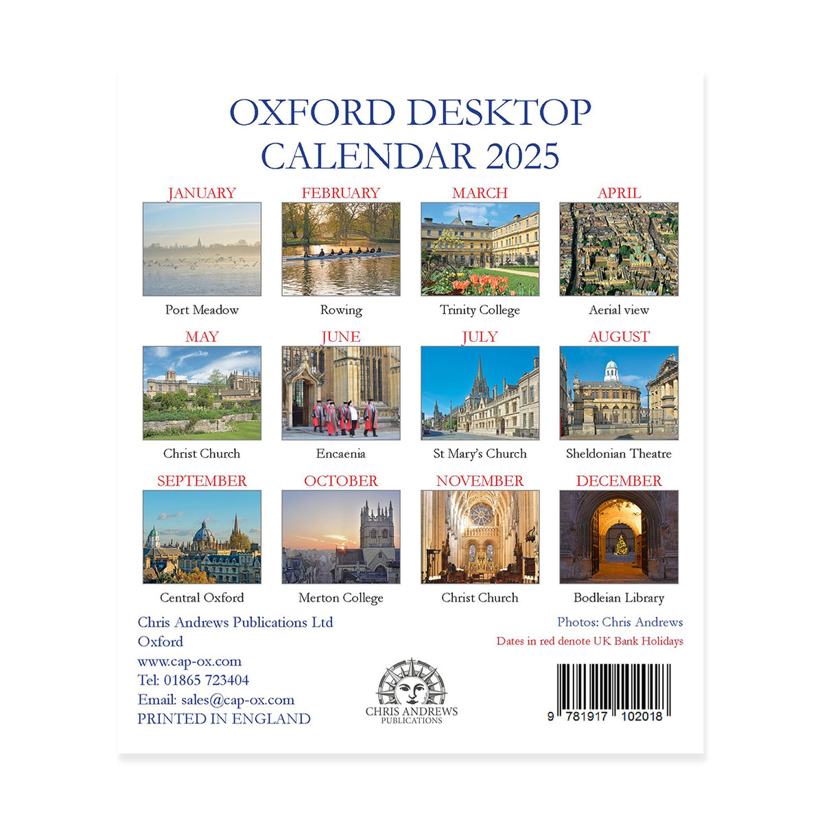 Oxford 2025 Mini Desktop Calendar Ashmolean Museum