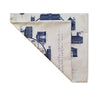 Two folded fabric panels from oxford mapped tote bag with architectural design and text on a white background