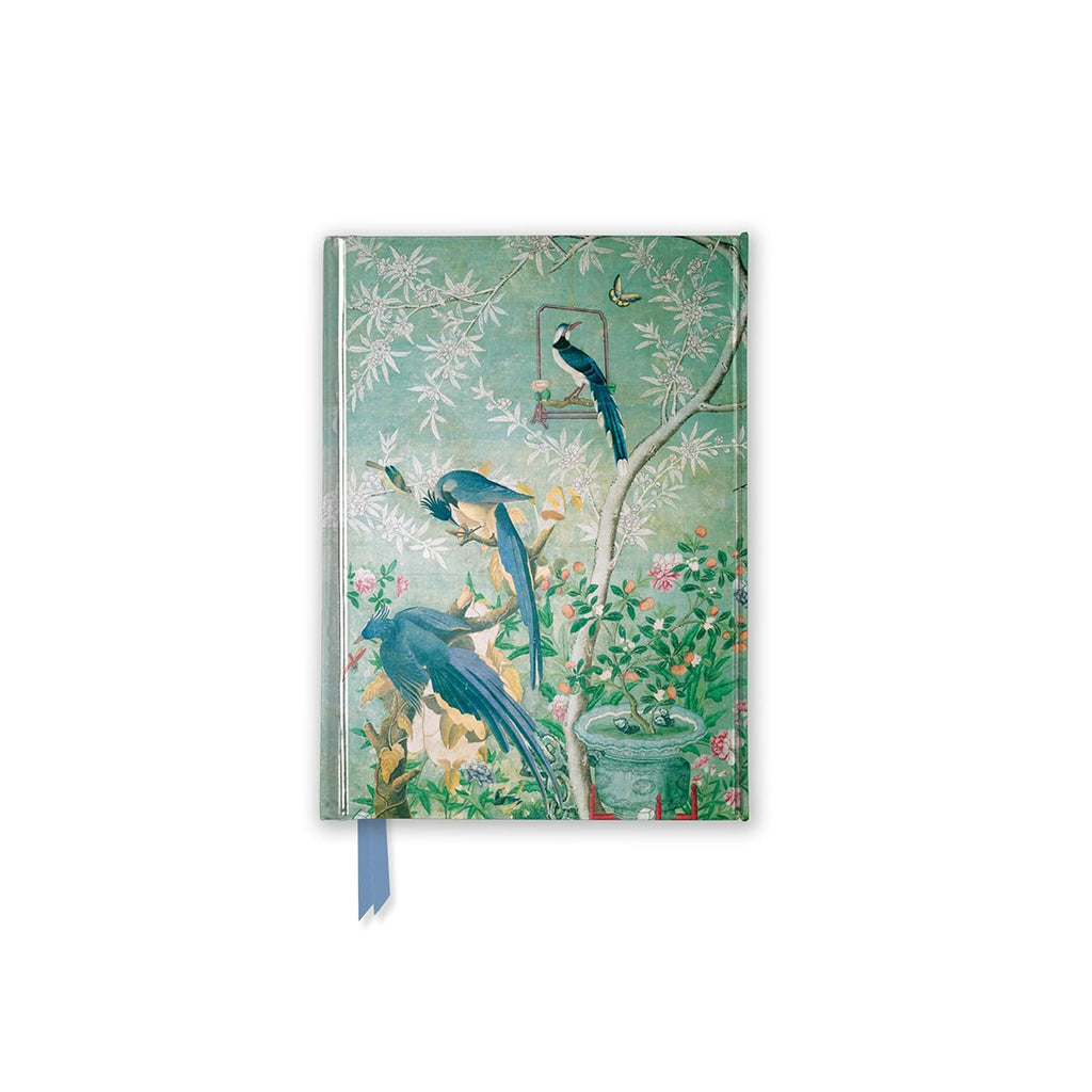 pale green notebook with three Magpie Jays on a tree branch