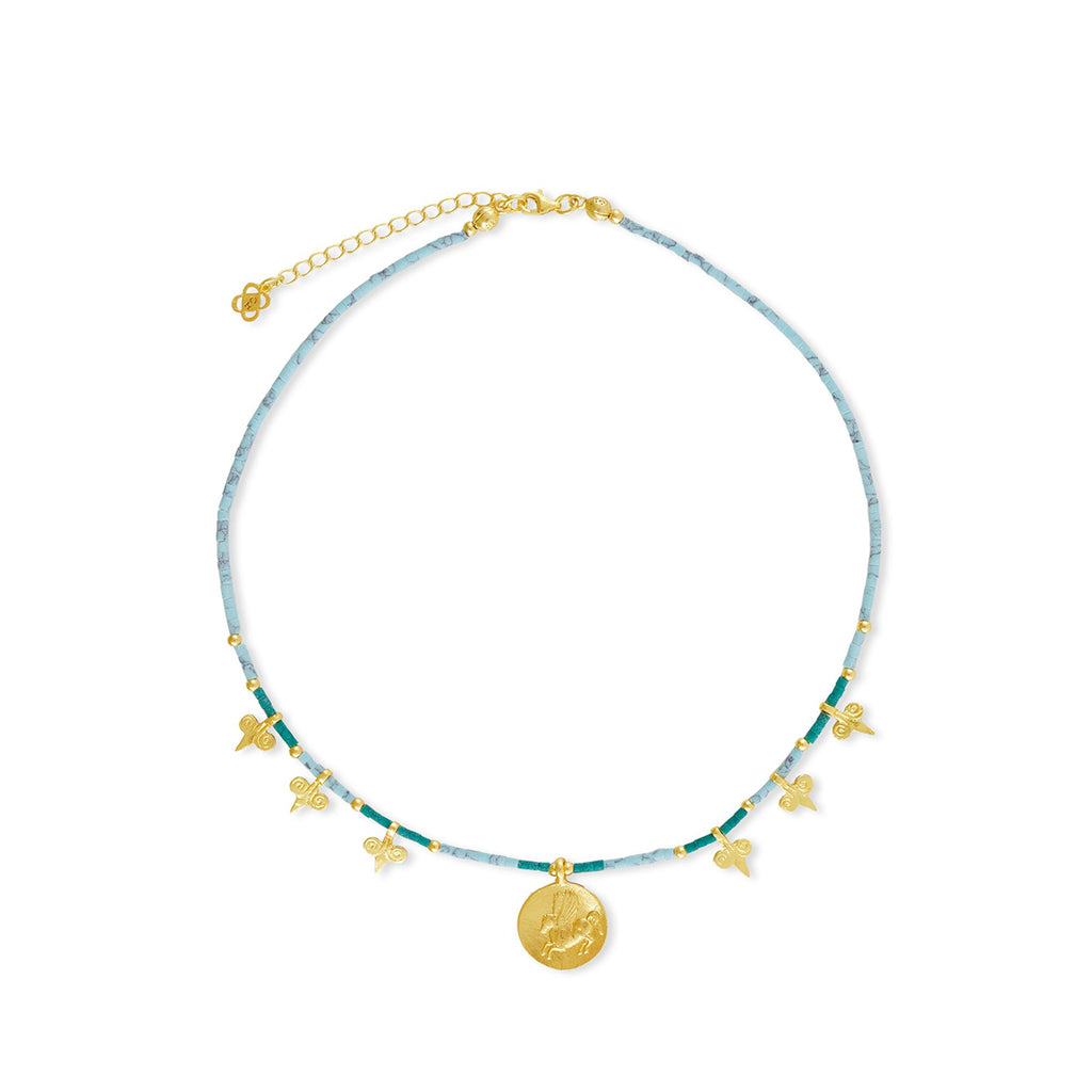 Pegasus pendant blue Beaded Necklace