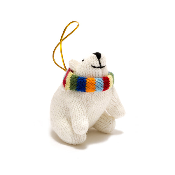 Knitted Polar Bear Decoration with Scarf