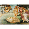 Completed 1,000 piece jigsaw puzzle showing final scene of Sandro Botticelli's 'The Birth of Venus' centred on a white background, with the artwork showing Venus standing on a shell and surrounding figures in a classical scene. 