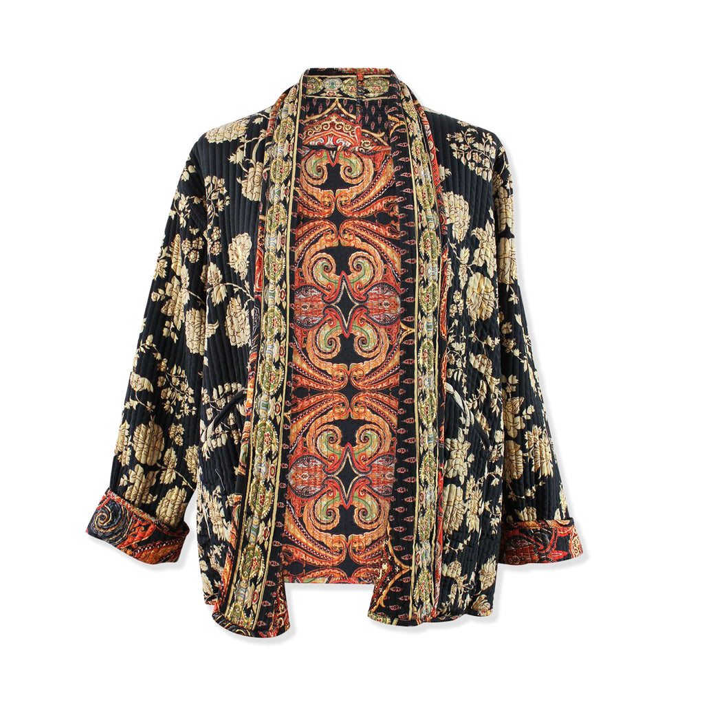 Patterned jacket with long sleeves on a white background