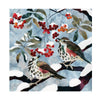 Artistic depiction of redwing birds on branches with berries and snow