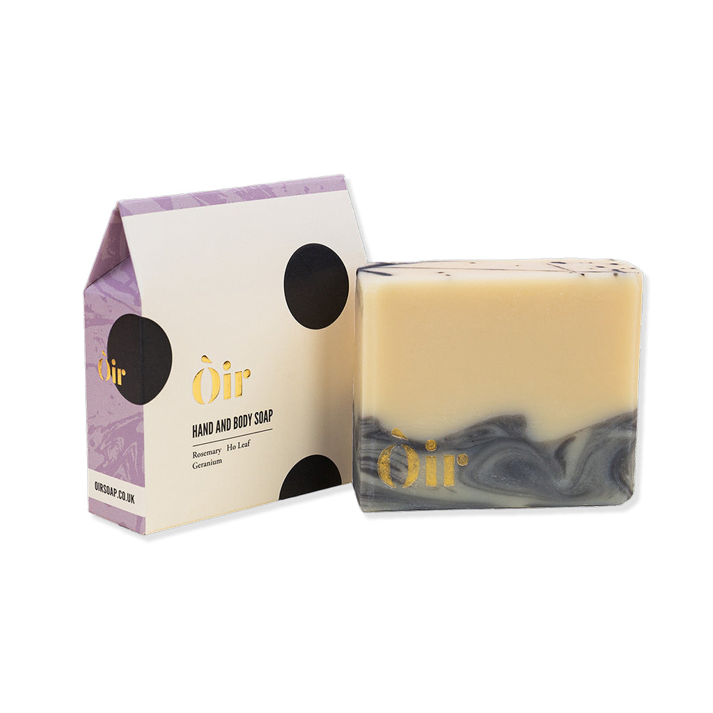 Oir hand and body soap with packaging on a white background