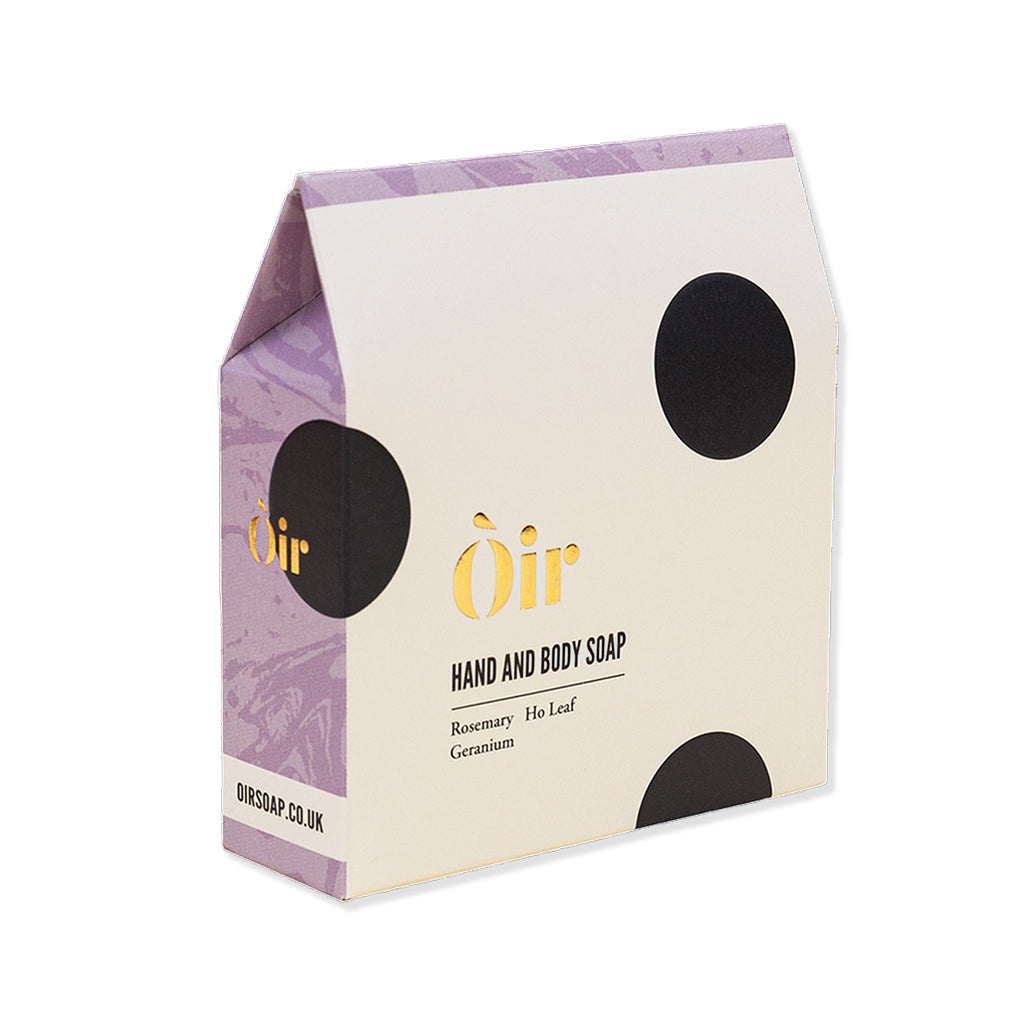 Oir hand and body soap packaging on a white background