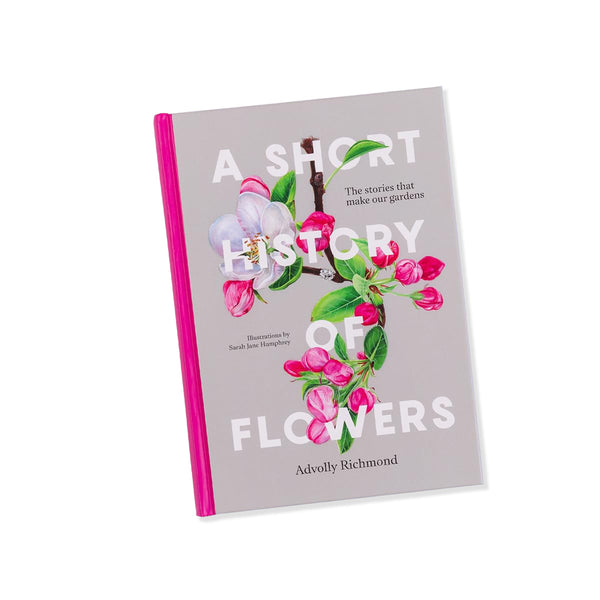Book titled 'A Short History of Flowers' with floral design on a white background