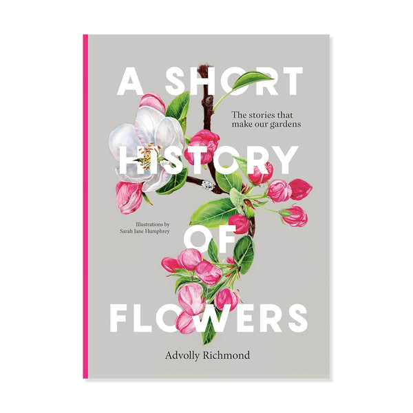 Book cover of 'A Short History of Flowers' with floral illustrations on a gray background