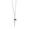 Silver fern leaf necklace with colourful gemstone beads on a white background.