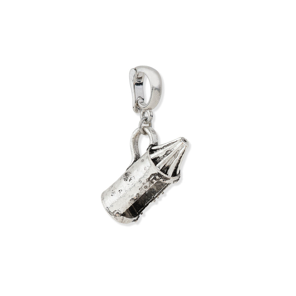 Silver pendant of a historical artefact lantern used by Guy Fawkes on a white background