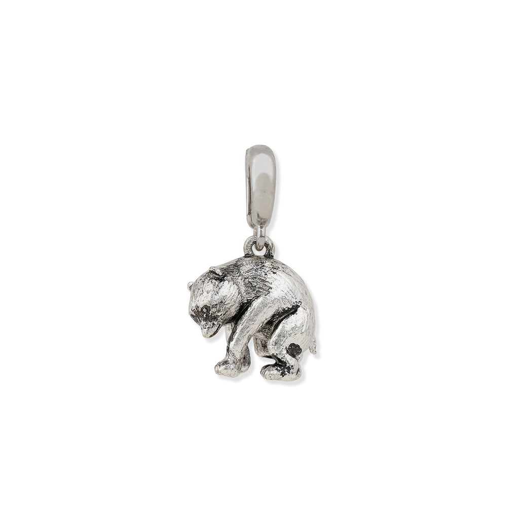 Silver bear cub pendant on a white background