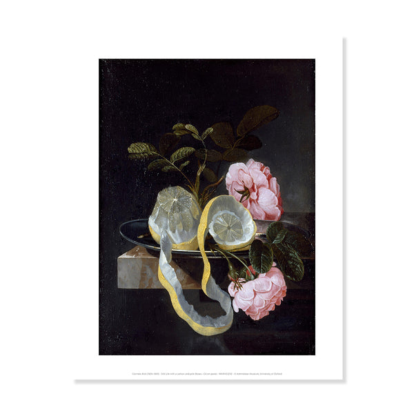 Still Life with a Lemon and Pink Roses Print