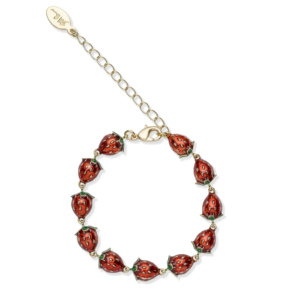 Bracelet with strawberry-shaped charms on a white background