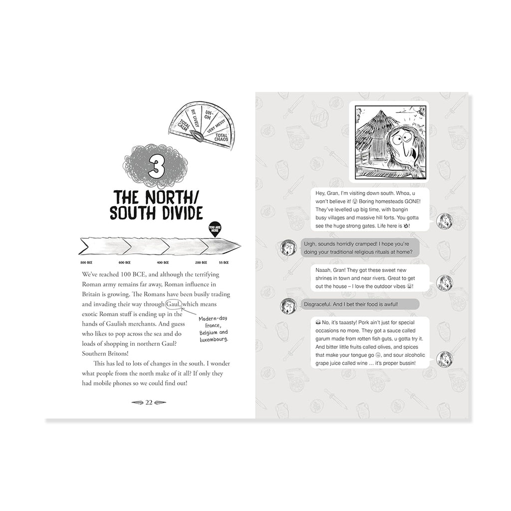 Page from a book with text, illustrations, and a map on a white background