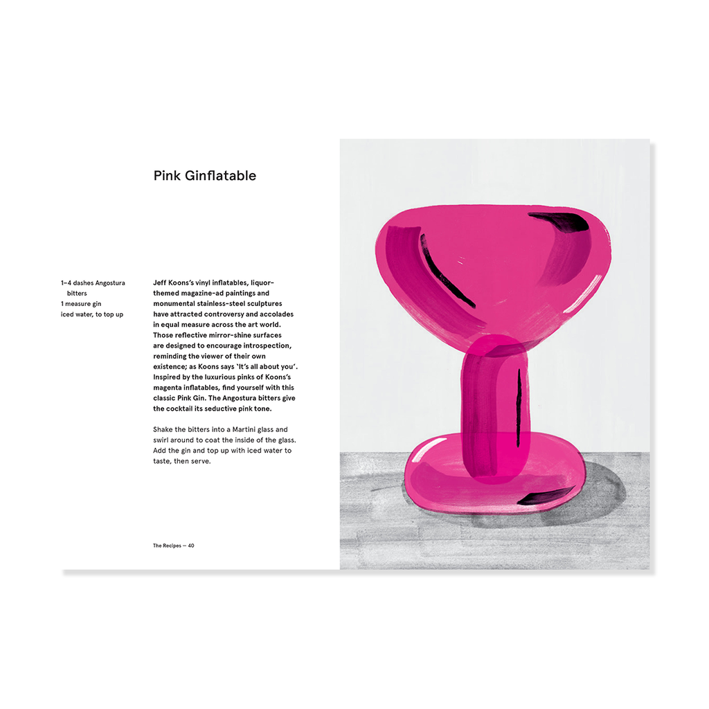 Pink illustrated cocktail glass on a white background with text on the left.