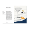 Page from a book with a cocktail illustration and text on a white background