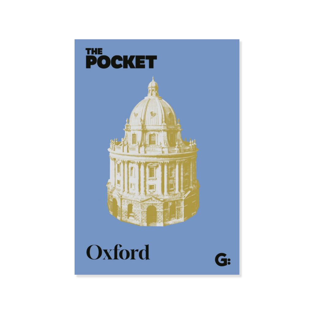 Book cover with a gold illustration of Oxford University's Radcliffe Camera building on a blue background, with text 'THE POCKET OXFORD'. 