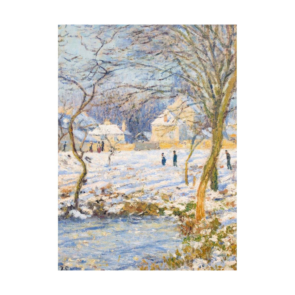 Winter landscape with snow-covered trees and people, by artist Claude Monet. 