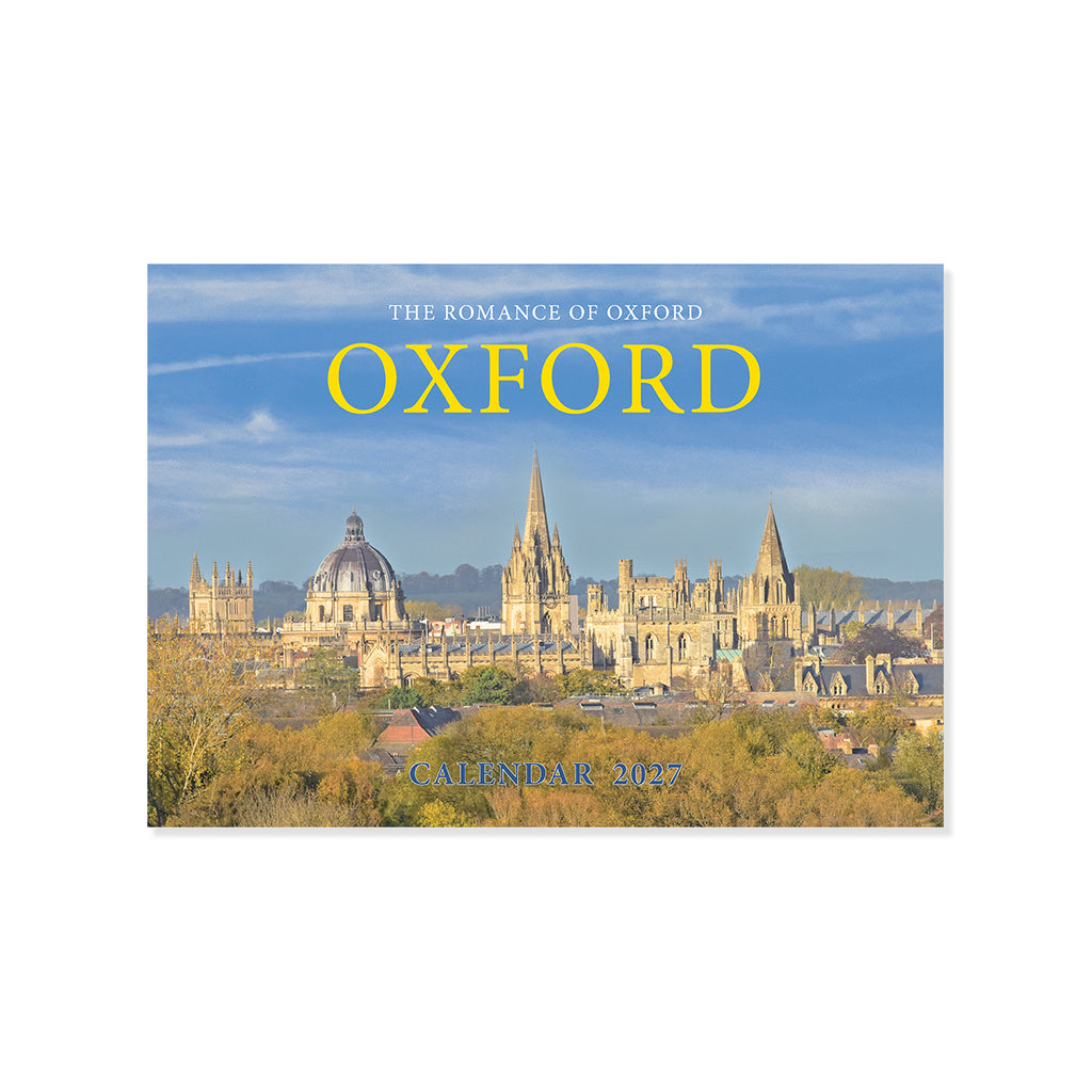 2027 Calendar featuring scenic Oxford historic buildings and landmarks from the university on a white background.