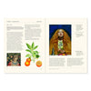 Book page with artwork and accompanying text about the history and culture of the Orange plant