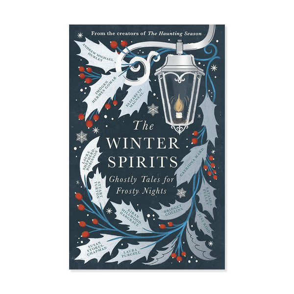 Cover image for Winter Spirits book with seasonal holly and lamplight cover artwork on a white background 