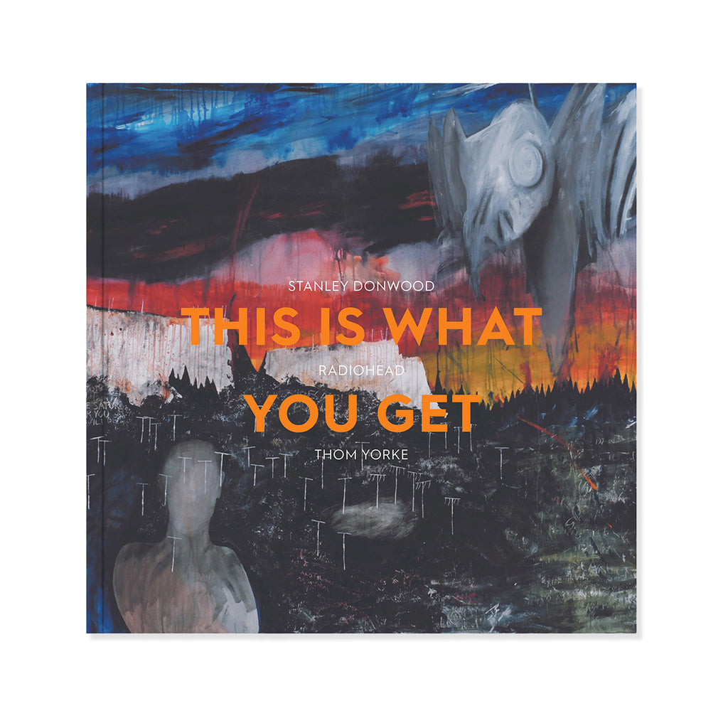 Exhibition catalogue book cover with abstract art and text by Stanley Donwood for Radiohead and Thom Yorke