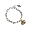 Silver chain bracelet with a paint palette charm on a white background