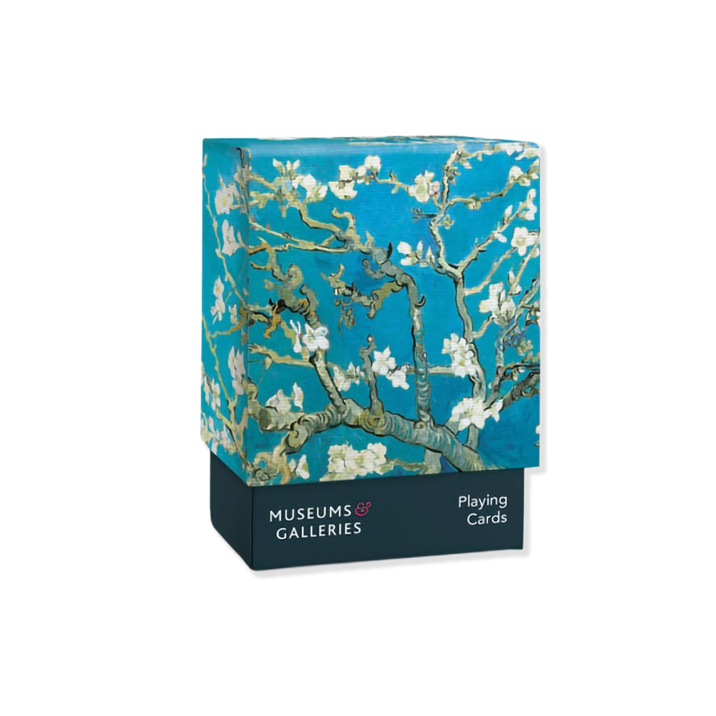 Playing card box with Van Gogh 'Almond Blossom' design on a white background