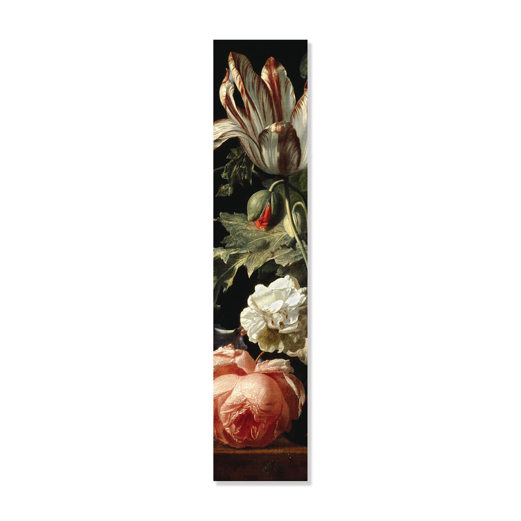 Leather bookmark with artwork of flowers on a white background