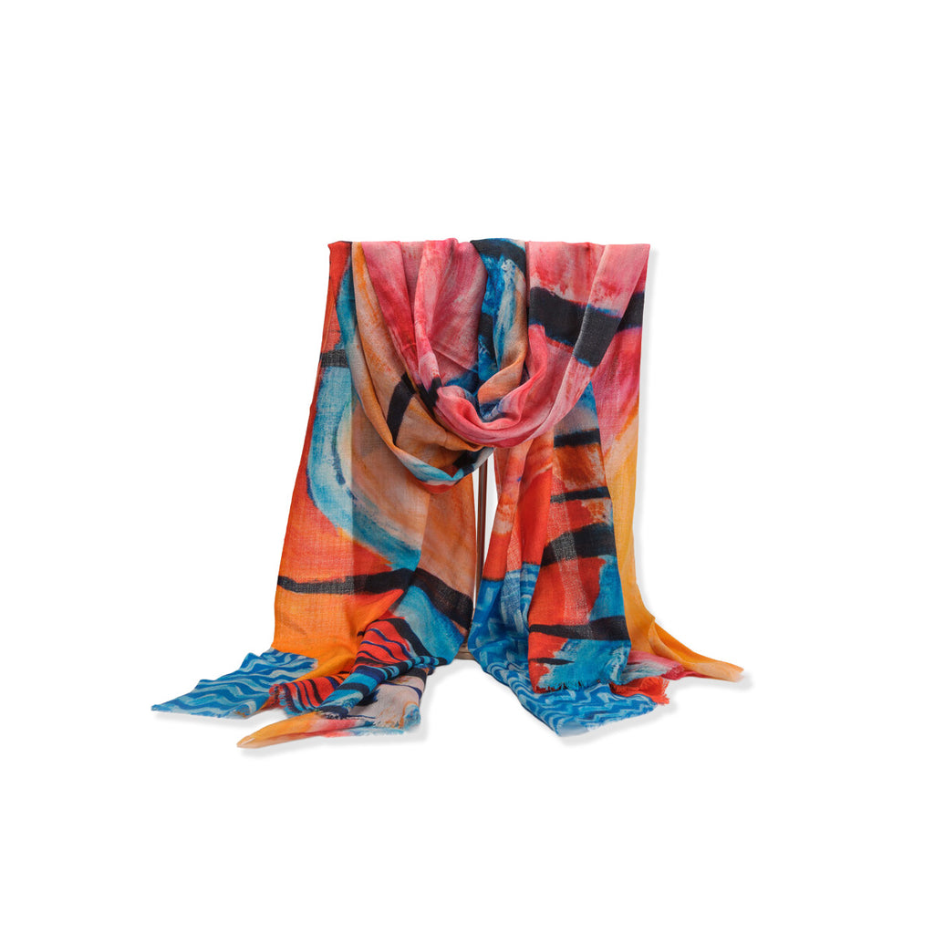 Colorful scarf with abstract pattern on a white background