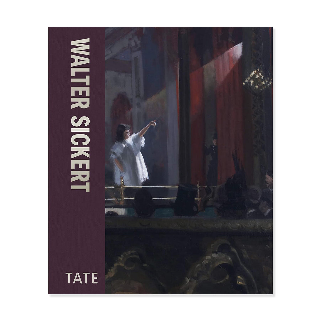 Catalogue book cover for Walter Sickert exhibition at Tate with a painting of a woman in a white dress.