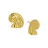 Pair of gold pvd plated stud earrings in the shape of swirling waves on a white background.