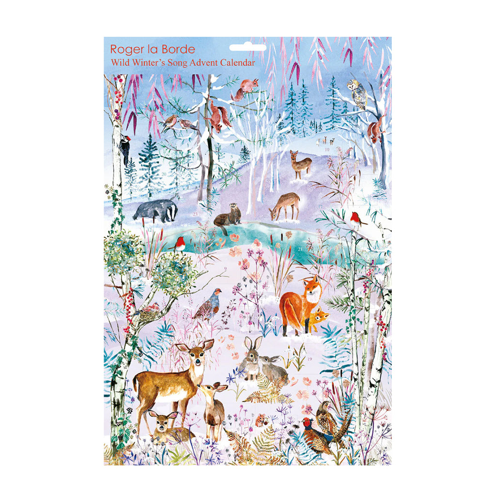 Wild Winter cold scene with forest animals and trees