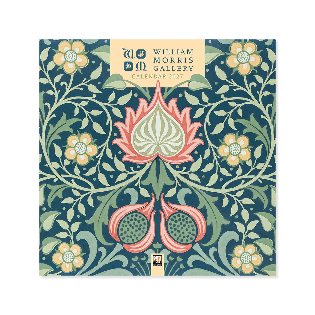 William Morris Gallery calendar with floral design on a blue background