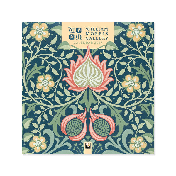 William Morris Gallery calendar with floral design on a blue background