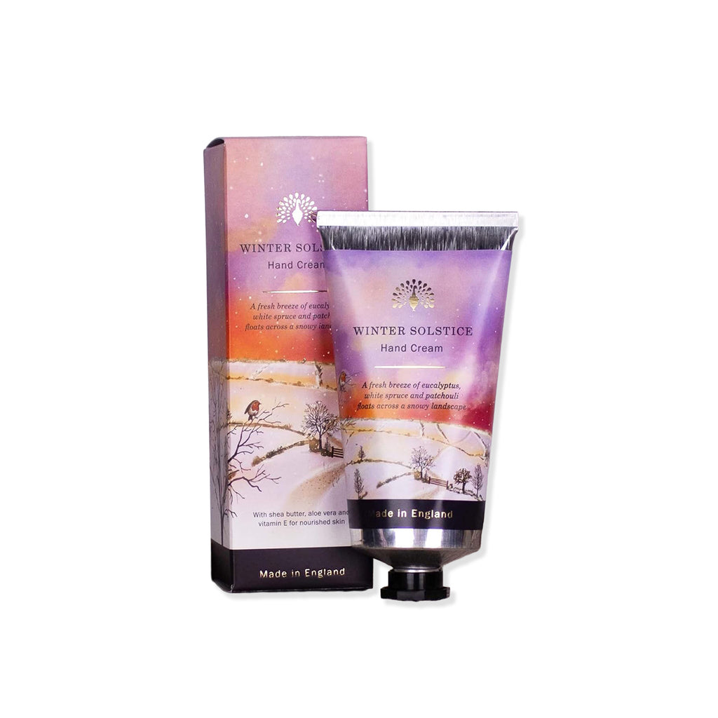 Winter Solstice hand cream with packaging on a white background