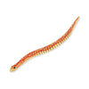 A wooden snake toy with a realistic red and yellow scale pattern, featuring a small black eye on a plain white background.