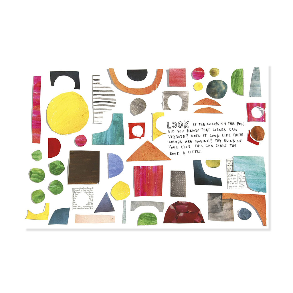 Colorful geometric shapes on a white background with text.