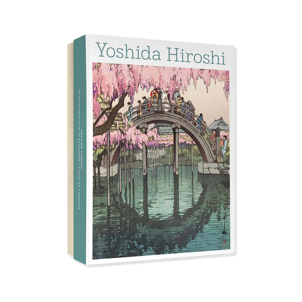 Book cover with an illustration of a bridge under cherry blossoms by Yoshida Hiroshi