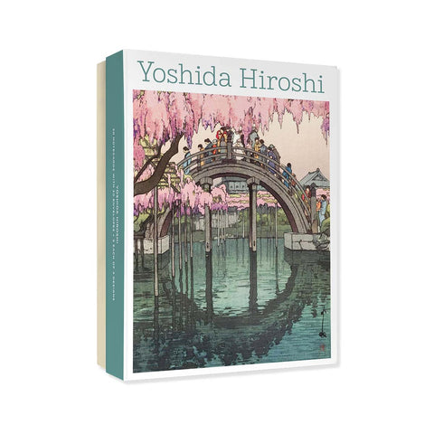 Book cover with an illustration of a bridge under cherry blossoms by Yoshida Hiroshi