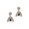 Black Moth drop earrings with a natural Tahitian pearl as the moth's body, complemented by sparkling crystals and delicate gold plated wings.