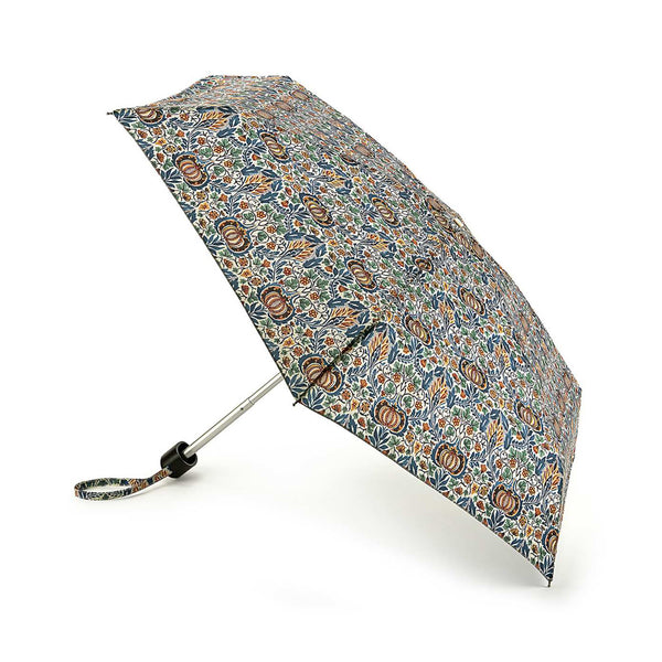 Pomegranates and Indian-inspired motifs cover this umbrella in a teal and saffron colourway. A black handle, 3 section lightweight, special aluminium and fibreglass frame.