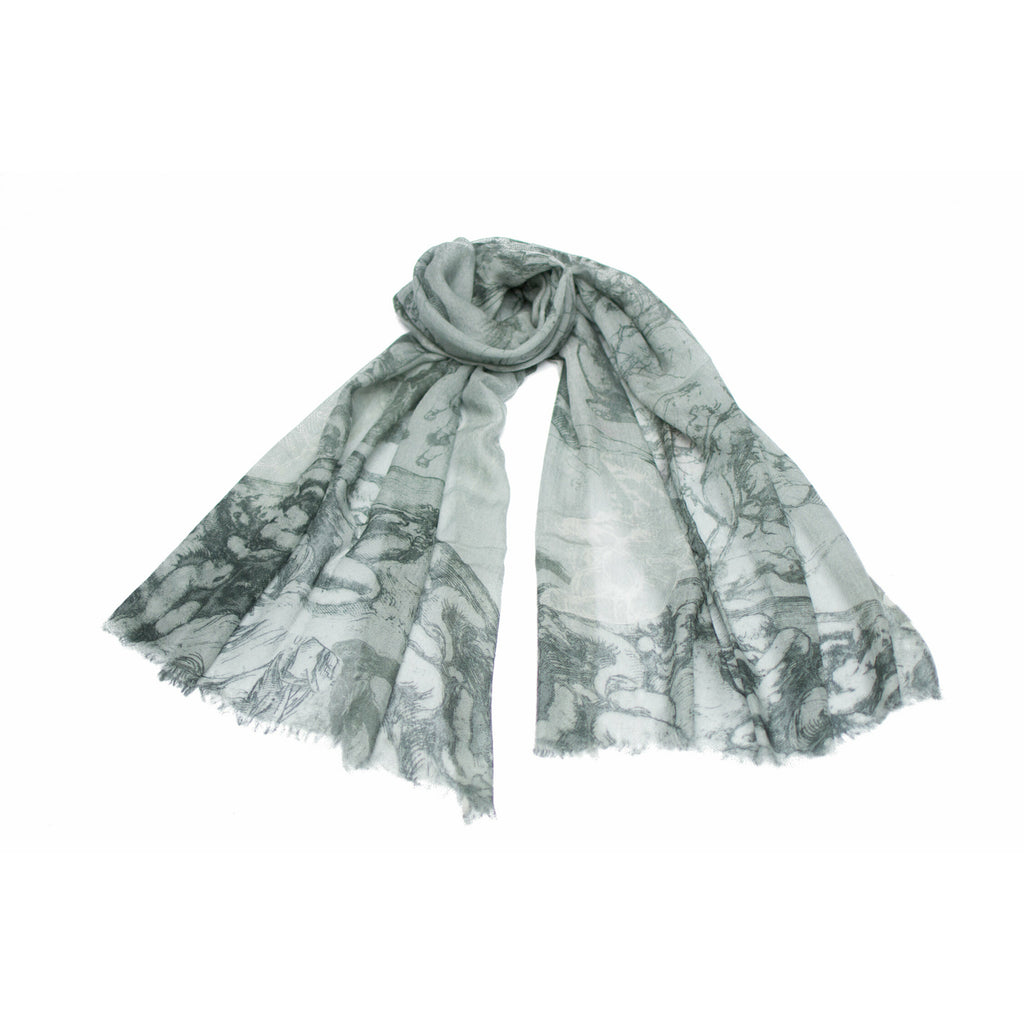 Tied scarf featuring Raphael Angels on a grey background