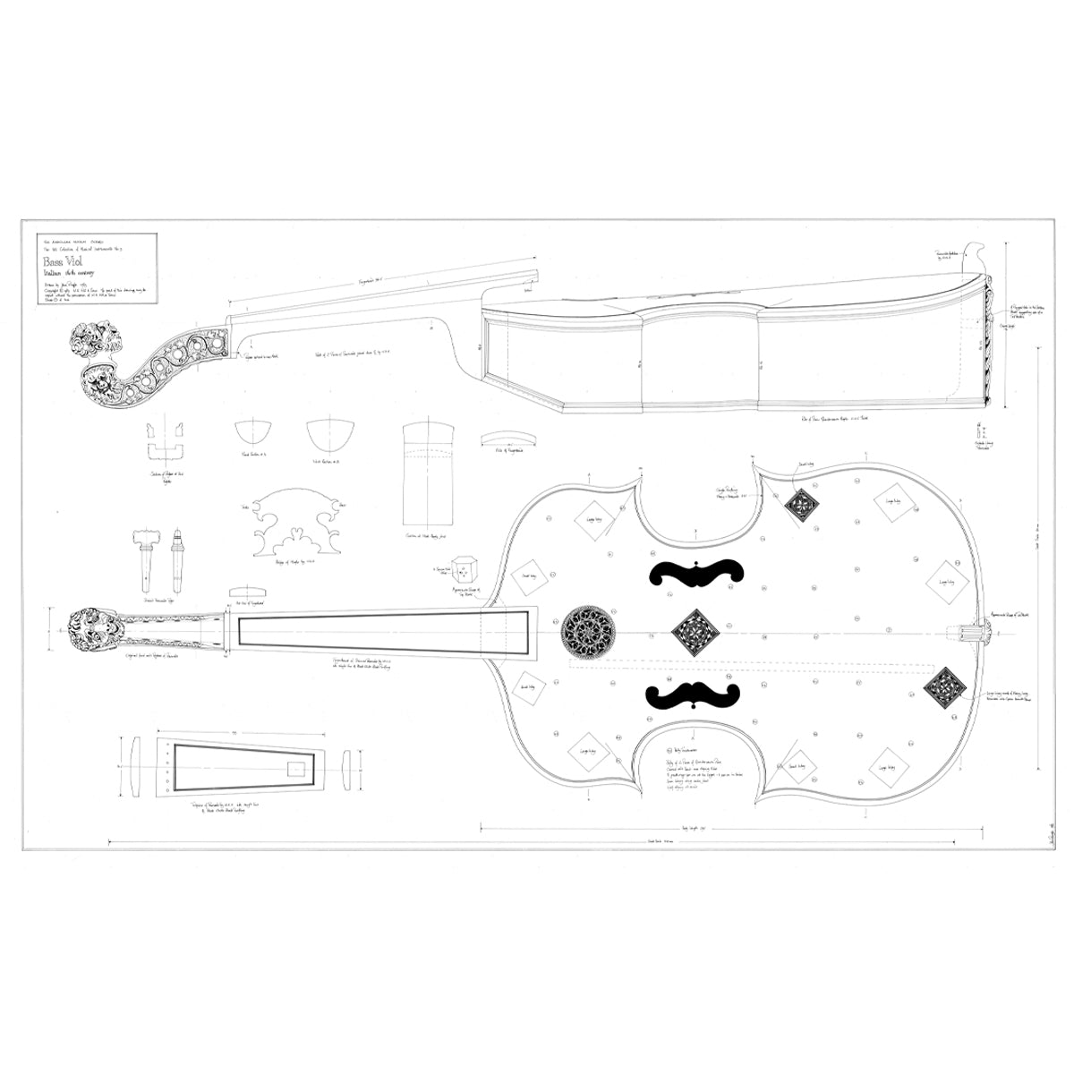 3 Bass Viol Italian 16th Century Print Ashmolean Museum