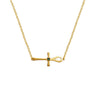 A gold-plated stainless steel necklace with a simplistically designed ankh hieroglyph pendant, set with a green gemstone.